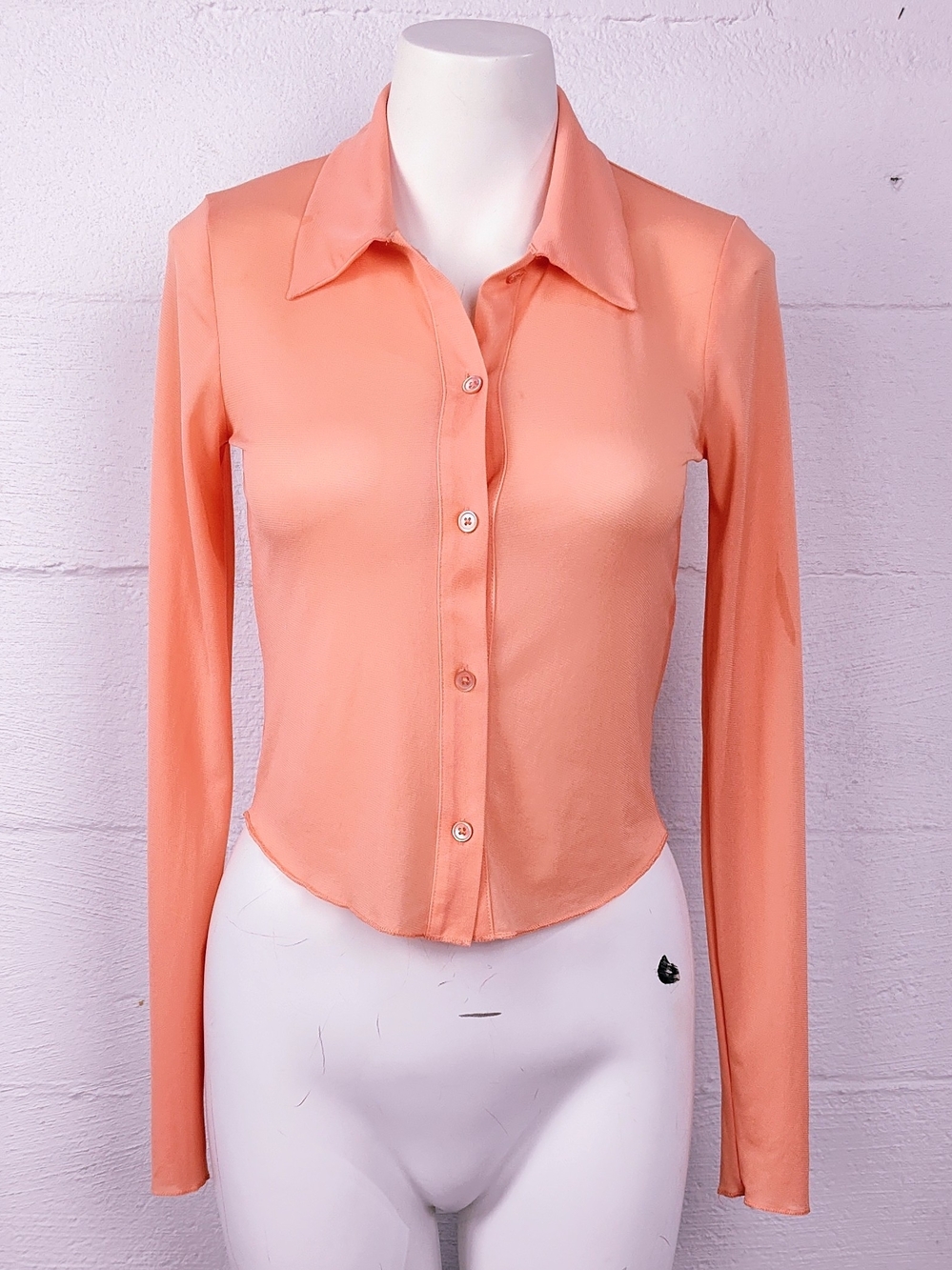 Wilfred Peach Mesh Button-Front Long Sleeve Blouse